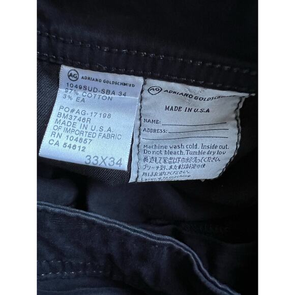 AG Adriano Goldschmied Jeans Mens 33x34 Black The Protege Straight Leg USA - Picture 6 of 6